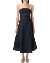 Self-Portrait - Denim Bandeau Midi Dress - Lyst
