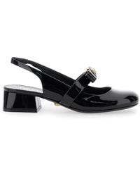Versace - Ballerina Shoes With Heel And Medusa Detail On The Front - Lyst