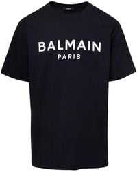 Balmain - Crew Neck T-Shirt With Logo Print On The Chest - Lyst