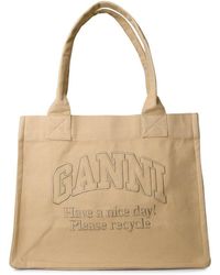 Ganni - 'easy' Cream Recycled Cotton Shopping Bag - Lyst