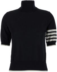 Thom Browne - Black Short Sleeve Sweater With 4-bar Detail In Wool Woman - Lyst