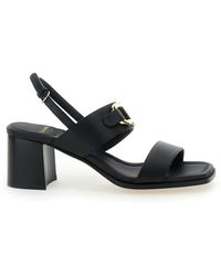 Ferragamo - 'ornamento Gancini' Black Sandals In Leather Woman - Lyst