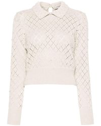 Golden Goose - Perforated Cotton Sweater With Pearls - Lyst
