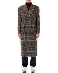 Saint Laurent - Checked Wool Long Coat - Lyst