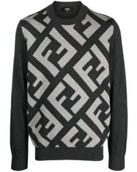 Fendi - Wool Pullover With Ff Pattern - Lyst