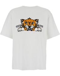 KENZO - 'Gots Happy Tiger' Crewneck T-Shirt With Maxi Logo Embroidery On The Front And Logo Lettering On The Rear - Lyst
