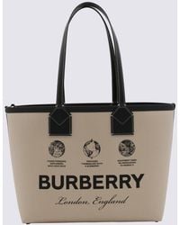 Burberry Small Penny Logo Tote Bag in Natural | Lyst