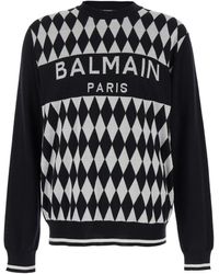 Balmain - Diamond Logo Jacquard Sweater - Lyst