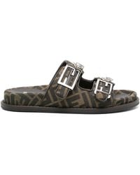 Fendi - Ff Fabric Slide Sandals Shoes - Lyst