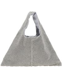 Twentyfourhaitch - 'parks' Silver Colored Handbag With Open Top And All-over Applied Rhinestones In Tech Fabric Woman - Lyst