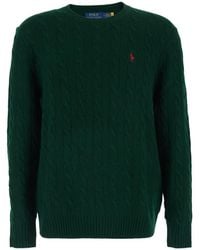 Polo Ralph Lauren - Cable Knit Crewneck Sweater With Pony Embroidery On The Front - Lyst
