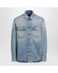 Versace - Light Stone-Washed Denim Shirt With Studs - Lyst