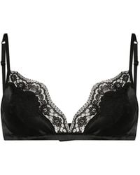 Dolce & Gabbana - Soft-Cup Satin Bra With Lace Detailing - Lyst