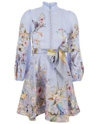 Zimmermann - 'Rebellion' Midi Dress With Bow Detail On The Front And All-Over Floral Print - Lyst
