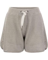 Brunello Cucinelli - Sparkling Net Knit Cotton Shorts - Lyst