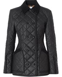 Burberry Diamond Quilted Waxed Cotton Jacket - Black