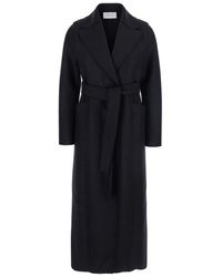 Harris Wharf London - Black Belted Coat With Wide Notched Revers In Wool Woman - Lyst