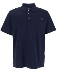 A.P.C. - Polo Shirt With Classic Collar And Logo Embroidery On The Front - Lyst