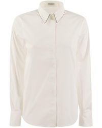 Brunello Cucinelli - Stretch Cotton Poplin Shirt With Shiny Trim - Lyst