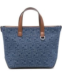 Fendi - Denim Effect Ff Jacquard Small Shopping Bags - Lyst