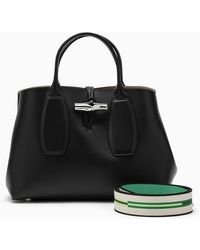 Longchamp - Roseau M Black Leather Shoulder Bag - Lyst