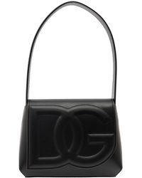 Dolce & Gabbana - 'dg Logo' Black Shoulder Bag In 3d Quilted Logo Detail In Smooth Leather Woman - Lyst