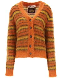 Marni - Cardigan In Striped Brushed Mohair - Lyst