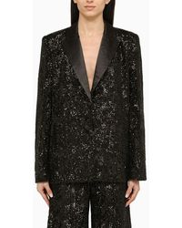 ROTATE BIRGER CHRISTENSEN - Black Single Breasted Jacket With Sequins - Lyst