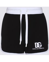 Dolce & Gabbana - Black And White Cotton Blend Track Shorts - Lyst