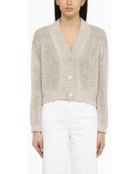 Roberto Collina - Pearl-coloured Knitted Cardigan In Blend - Lyst