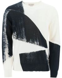 Alexander McQueen - Brushed Print Light Sweater White,black Cotton - Lyst