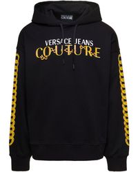 Versace - Hoodie With Printed Logo And Chain Motif - Lyst