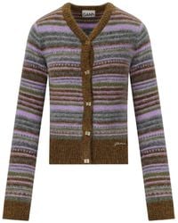 Ganni - Soft Striped Cardigan With Fluffy - Lyst