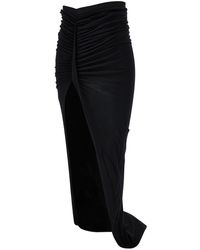 Rick Owens - Maxi Black Skirt With Gatherings And Deep Split In Cotton Woman - Lyst