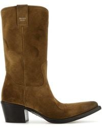 Prada - Camel Suede Leather Boots - Lyst