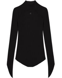 Courreges - Circle Rib Knit Mockneck Sweater With Embroidered Logo - Lyst