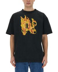 Palm Angels - T-shirt With Burning Monogram Print - Lyst