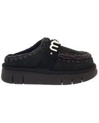Mou - 'bounce' Black Mules With Logo Lettering And Open Rear In Suede Woman - Lyst