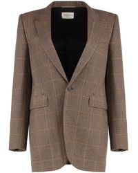 Saint Laurent - Prince Of Wales Wool Jacket - Lyst