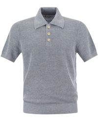 Brunello Cucinelli - Linen And Cotton Half-rib Knit Polo Shirt With Contrasting Detailing - Lyst