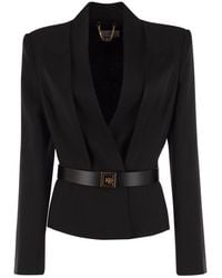 Elisabetta Franchi - Crepe Jacket With Satin Lapels - Lyst