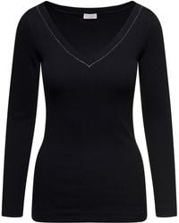 Brunello Cucinelli - V-Neck Pullover With Beads Detailing - Lyst