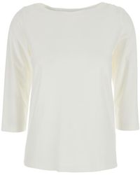 Plain - T-Shirt With Round Neck And Three-Quarter Sleeves - Lyst