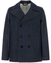 Gucci - Denim Peacoat With Contrasting Stitching - Lyst