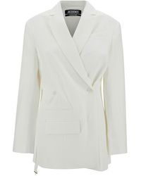 Jacquemus - 'la Veste Tibau' White Asymmetric Double-breasted Jacket In Viscose Woman - Lyst