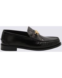 Versace - Black And Gold Leather Medusa Loafers - Lyst