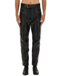 Saint Laurent - Leather Pants With Belt - Lyst