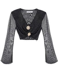 Self-Portrait - Self Portrait Rhinestone-studded Cropped Top With Diamanté Brooches - Lyst