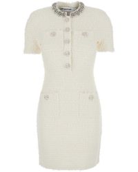 Self-Portrait - Crewneck Mini Dress With Crystal Embellishments On The Collar And Jewel Buttons - Lyst