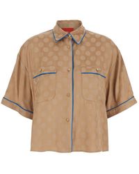..,merci - Brown Jacket With Contrasting Trim And All-over Polka Dot Motif In Viscose Blend Woman - Lyst